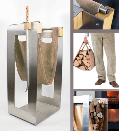 Holzrack komplett; mit Feuerhaken, Spänchentasche und Holztasche (Z)